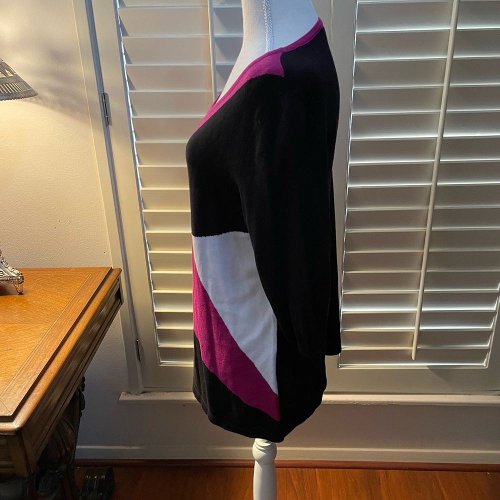 Allison Daley pink raspberry magenta black Colorblock sweater size medium cotton - Picture 7 of 14